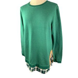 Large evy's tree Women's Green Soft Sweatshirt Flannel Trim "The Charlotte"‎